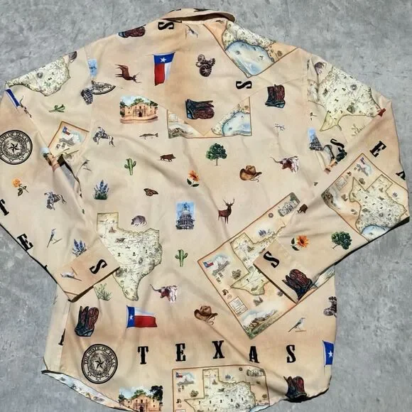Vaccari Shirt Men Small Western Texas Cowboy Lone Star State All Over Print AOP - Picture 2 of 11
